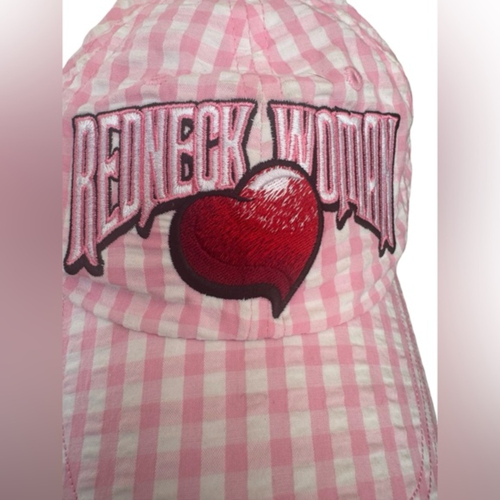 VTG Women’s Western grungy gingham pink and white “REDNECK WOMEN” embroidered
